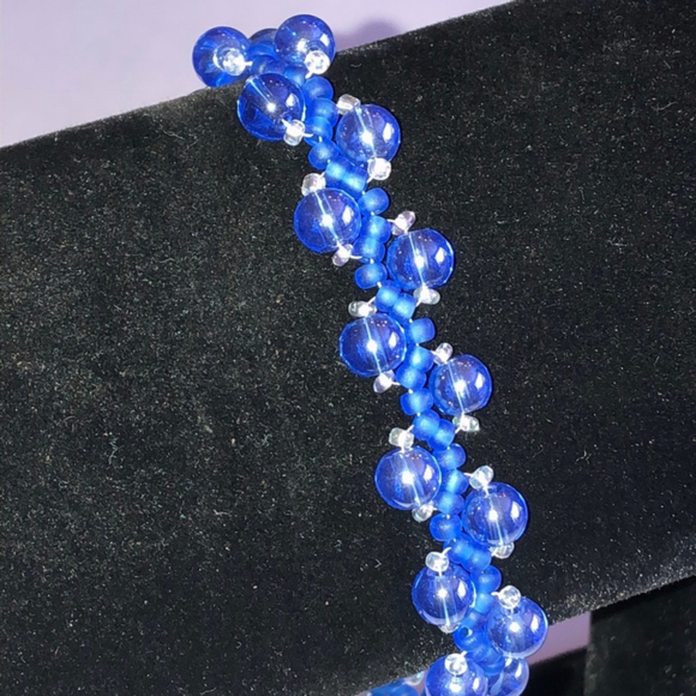 Blue Glass Beaded Boho Toggle Closure Bracelet